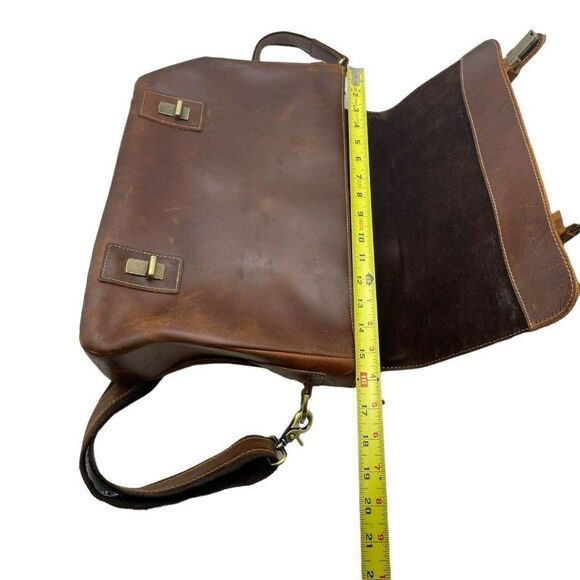 Brown Leather Flap Top Messenger Computer Shoulder Bag Distressed Unbranded - Picture 7 of 12
